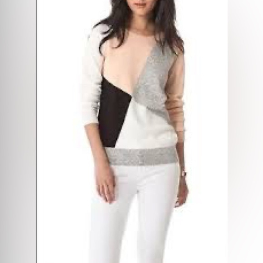 Madewell Colorblock Crew Neck Sweater - Black, Gray, Cream